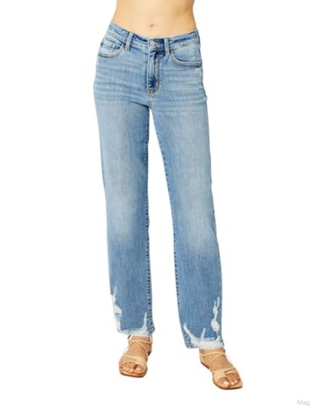High Waisted Straight Leg Jeans Heavy Destroy Distressed
